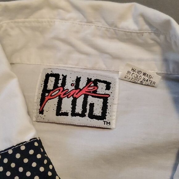 - PLUS PINK black & white button down woman top - Picture 10 of 11